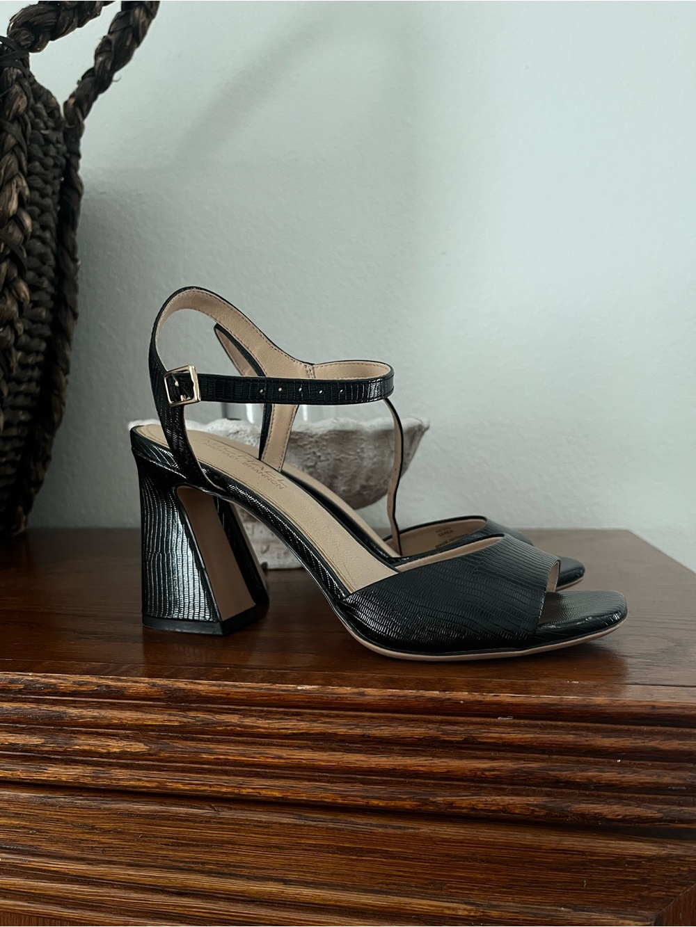 Michael Shannon Black Textured Block Heel Sandals